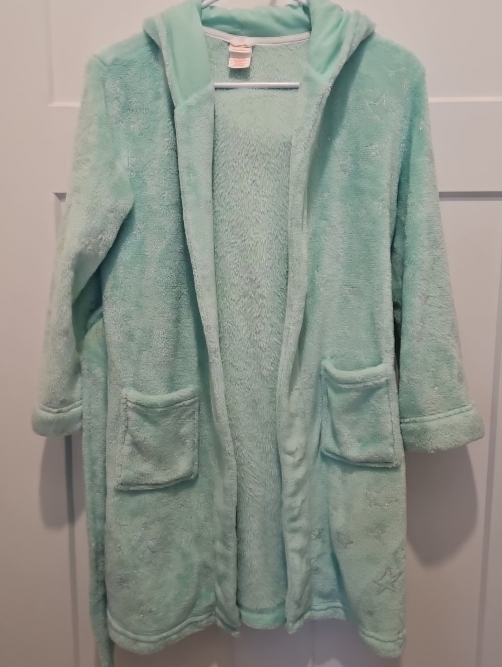 Cat & Jack Girls Teal Green Unicorn Hooded Bathrobe - Size Large 10/12  Soft